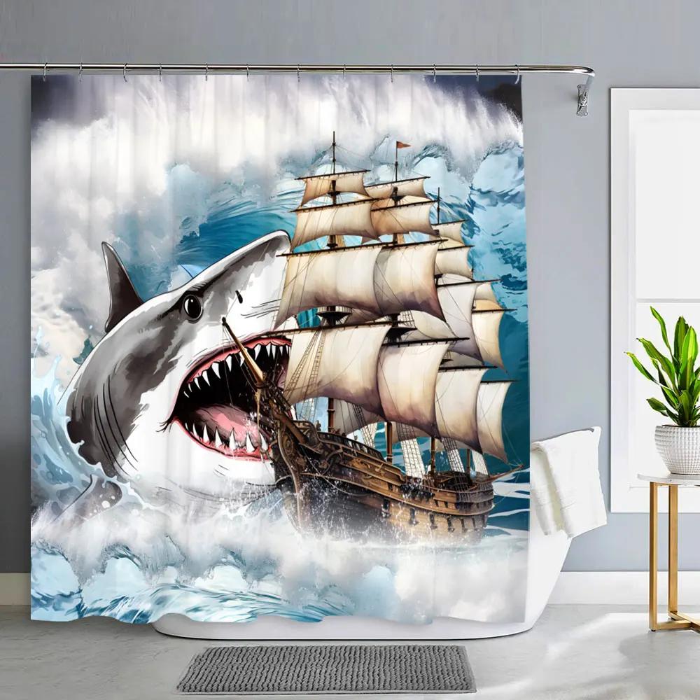 Ocean Animals Bathroom Curtains Watercolour Octopus Jellyfish Turtle Polyester Fabric Washable Shower Curtains Bathroom Decor