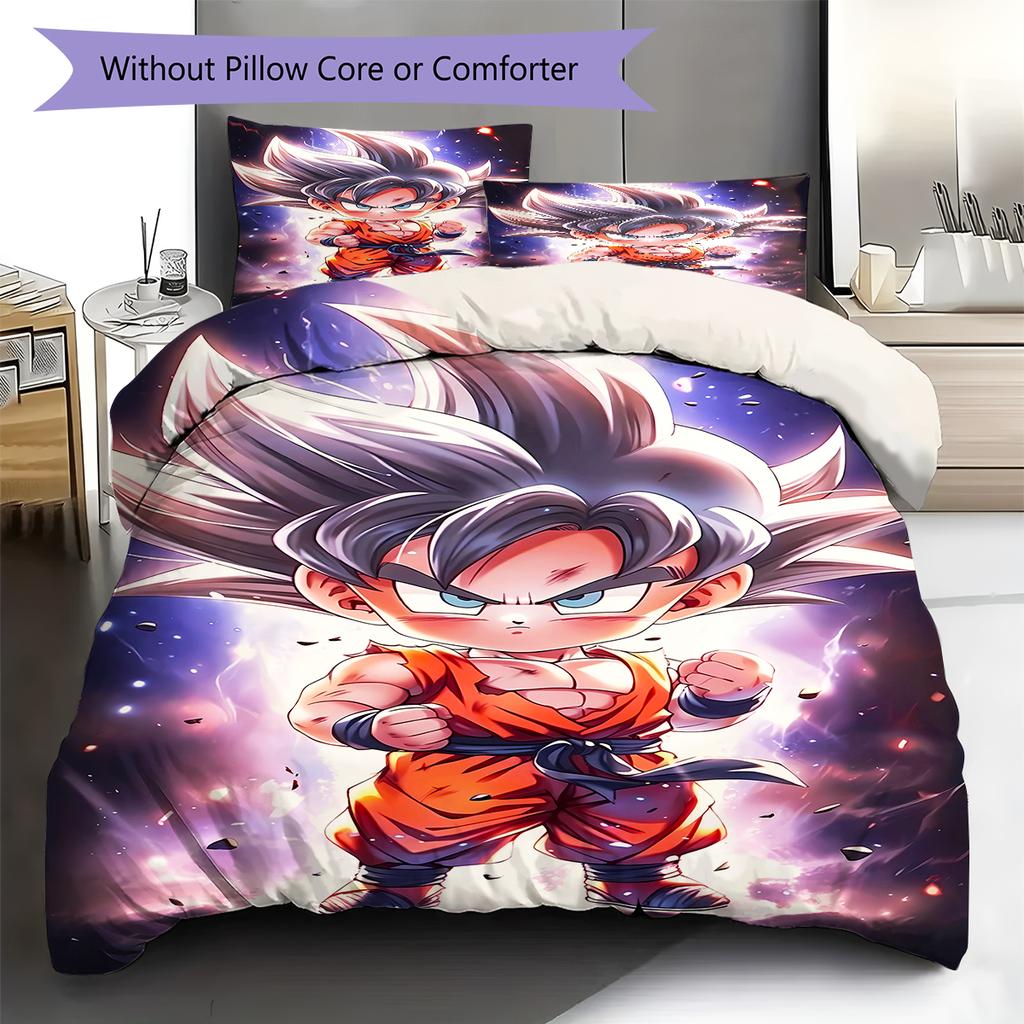 Son Goku Pattern Bedding,Quilt Set Quilt Cover Pillowcase Home Birthday Gift (1 * duvet cover + 2 * pillowcase, without core)
