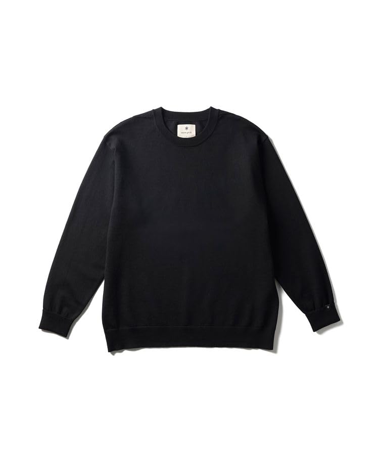 Snow Peak Washable Wool Crewneck Knit Knit and Sew Long Sleeve for Men and Size L KN-25AU001 Sweater/Cut T-Shirt Women, Black,