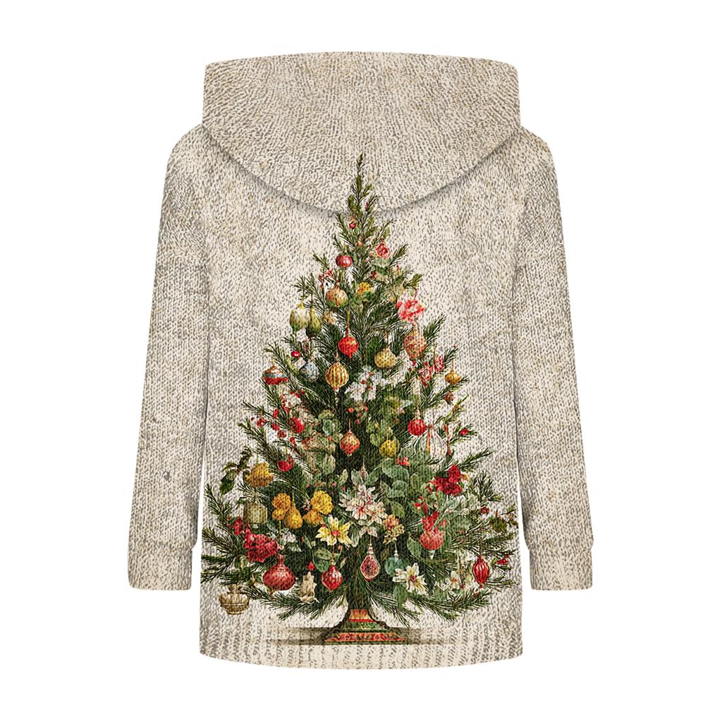 Women's Fashion Casual Long Sleeve Christmas Print Hooded Knitted Sweatshirt