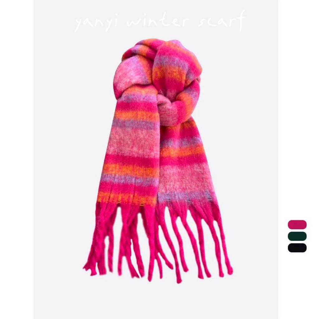 Women's Autumn & Winter Plaid Scarf: Thick Imitation Cashmere Shawl, Solid Color Neck Warmer for Students