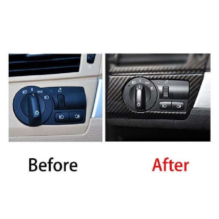 For BMW X3 E83 2006-2010 Real Carbon Fiber Headlight Control Button Cover Trim