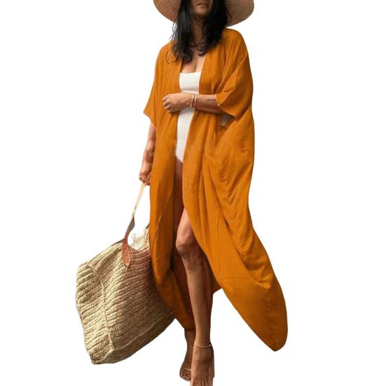 Beach Cover Up Cardigan V-neck Half Sleeve Quick-Drying Breathable Loose Fit Swimwear Coat with Tie Design