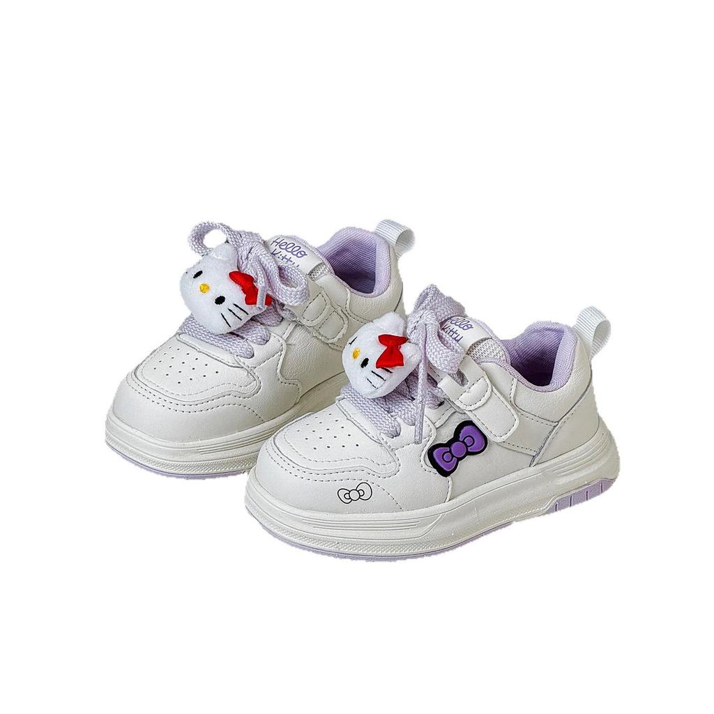 Spring 2026 Girls' Korean Style Lightweight White Canvas Shoes with Cute Kitty Design