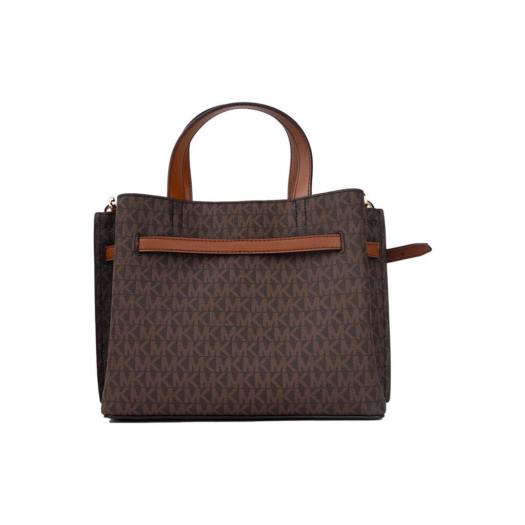 Michael Kors MK Emilia Commuter Logo Color Block Zipper Coated Canvas Shoulder Crossbody Tote Bag Small Women Bags Acorn-Brown 35H0GU5S1B-BROWN