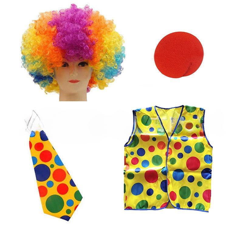 Clown Dress Up Performance Costume Colorful Rainbow Fans Exploding Head Wig Curly Hair Cover Headgear Clown Cos