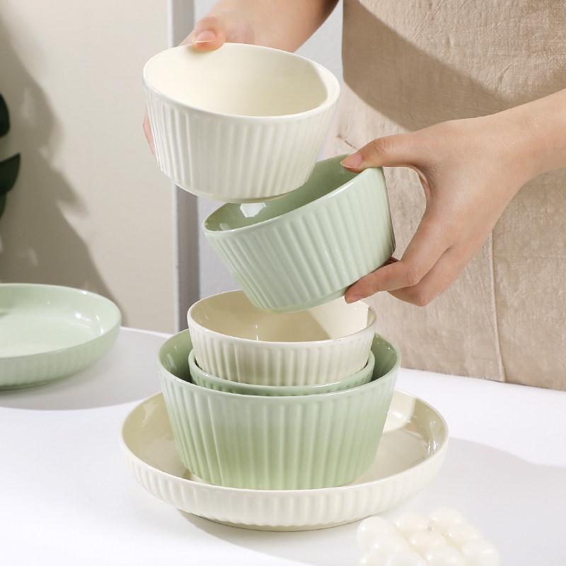 2025 New Style Ceramic Tableware Set: Creative Roman Design Rice and Fruit Bowls with Plates