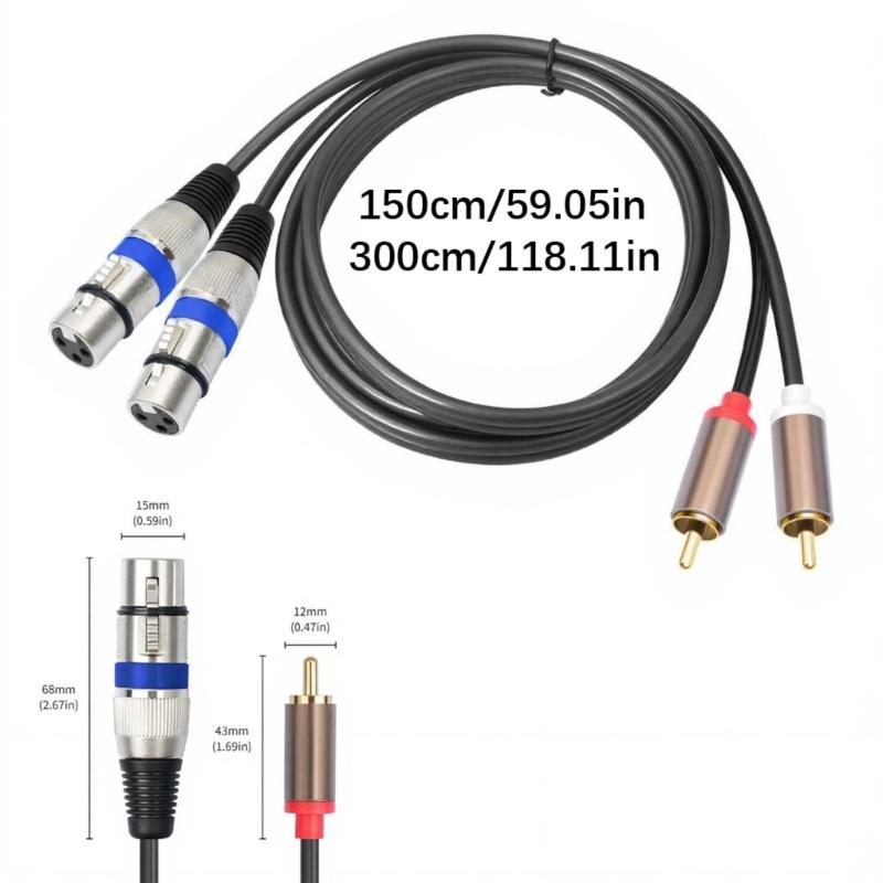 Double Female to Double Male Metal Texture Sound Cable Gold Plated Connectors Studio Grade Interconnects