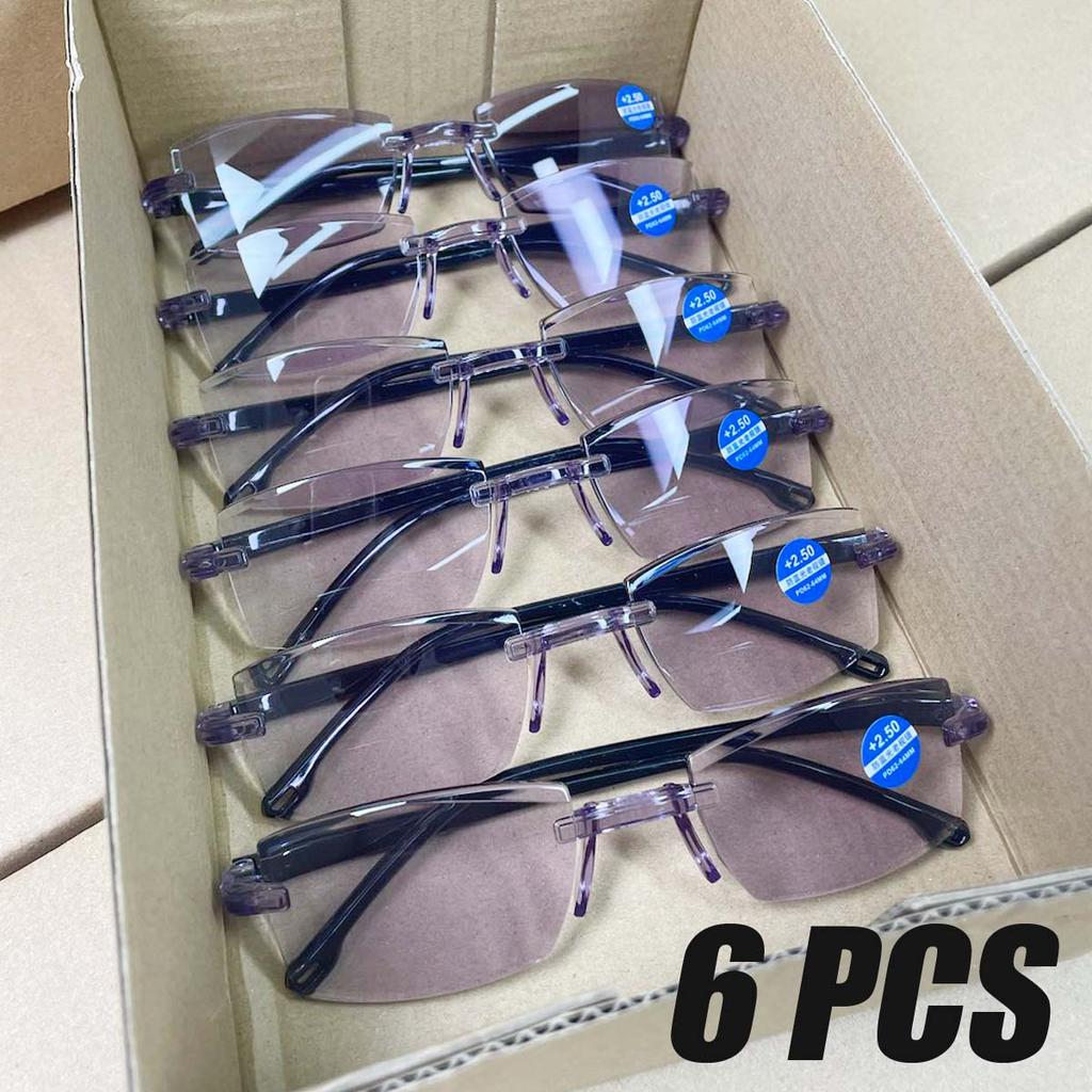 6PCS Fashionable Square Frameless Cut-edge Lightweight Reading Glasses Men Women Comfortable Eye Protection Eyeglasses