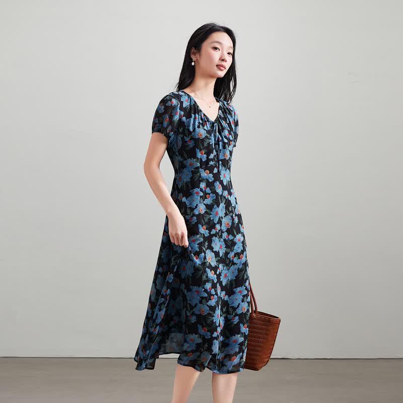SOFSIL French Retro Floral V-Neck Midi Dress XL