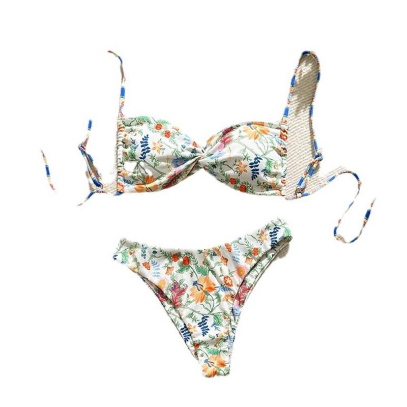 Costume da bagno intero floreale per bambina Bikini sexy con spalline da donna Schiena scoperta a pieghe Stretto di alta gamma
