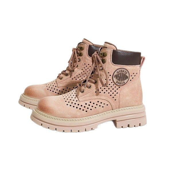 White Deer same summer limited hollow Martin boots women's new outdoor mountaineering rhubarb boots top layer pigskin tooling boots