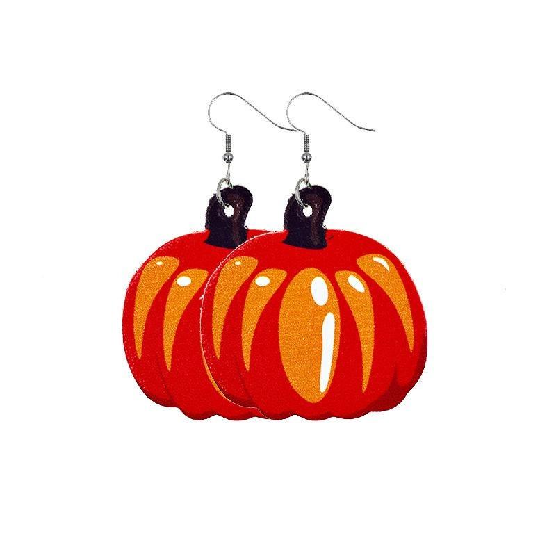 Fall Thanksgiving Earrings Leather Pumpkin Leaf Shape Leather Earrings
