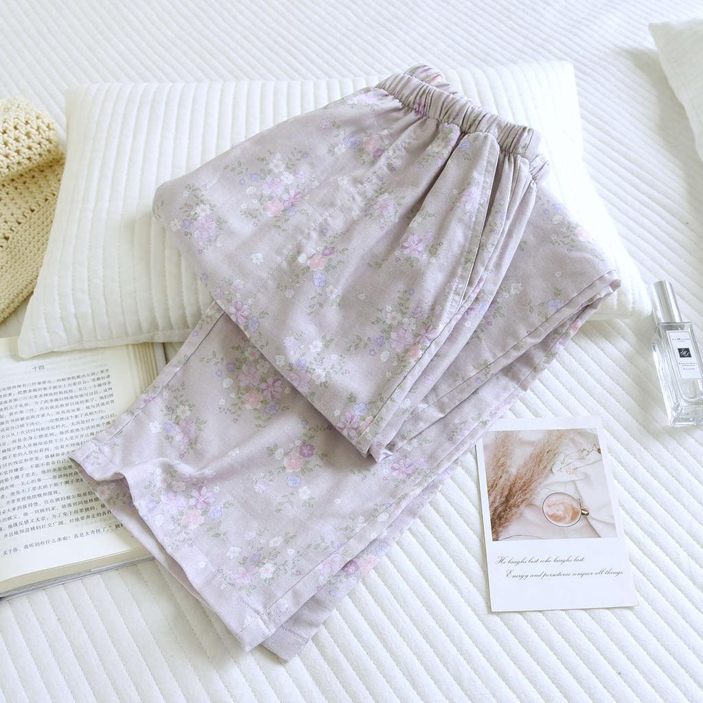 2026 Nya Vår och Höst Dam Pyjamasbyxor 100% Bomull Flerfärgade Mönstrade Byxor Casual Lösa Stora Hembyxor underdelar