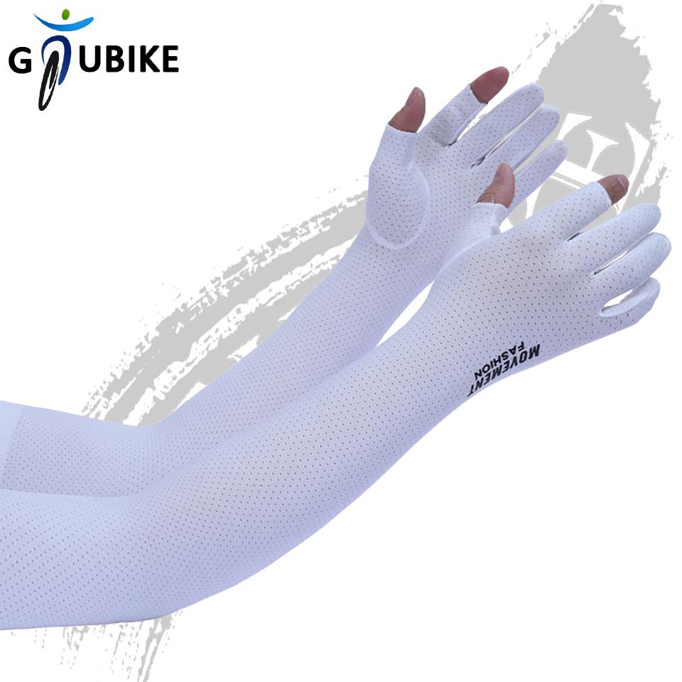 

GTUBIKE 1 пара велосипедных рукавов для бега и рыбалки, перчатки на манжетах, унисекс, защита от солнца и ультрафиолета, ледяной шелк, спортивная рука белый