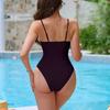 Women One Piece Swimsuit Strappy V Neck Monokini Bathing Suit with Mesh Panel Adjustable Spaghetti Straps Swimwear