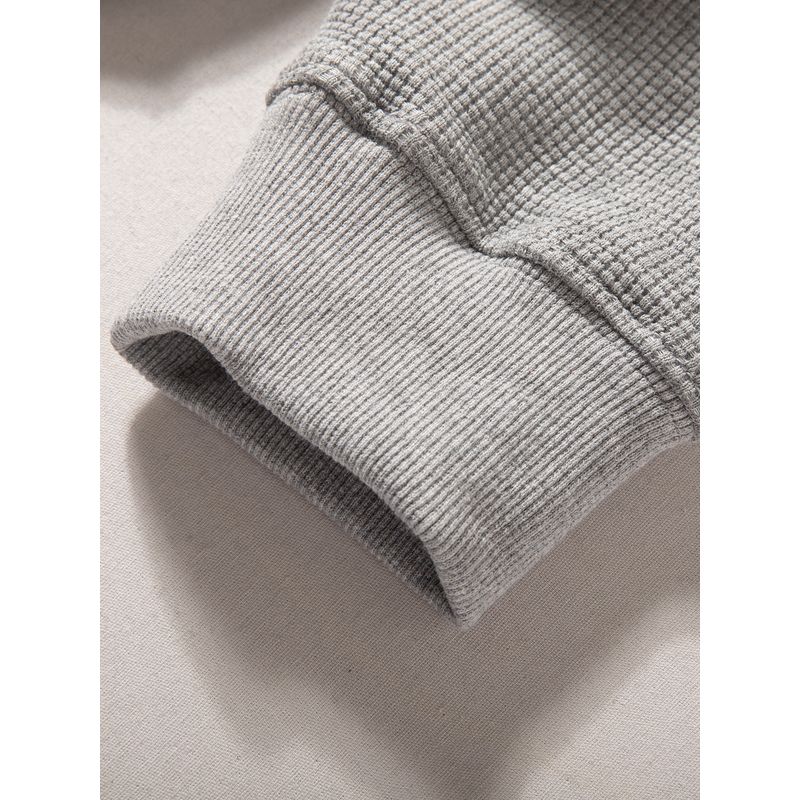 Henry Collar Sweatshirt for Men, Autumn Season, Heavy Texture Pullover Long-Sleeve Top, Waffle Pattern Casual Loose Base Layer Jacket, Trendy