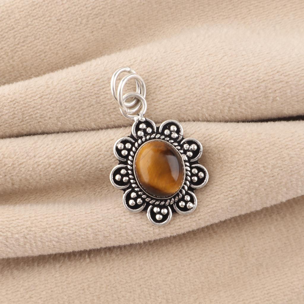 Yellow Tiger Eye Gemstone 925 Sterling Silver Jewelry Designer Women Pendant 1.37" Gift CP-40-25
