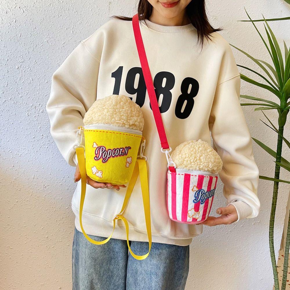Personality Cartoon Popcorn Shoulder Bag Adjustable Strap Creative Bucket Bag  Outdoor