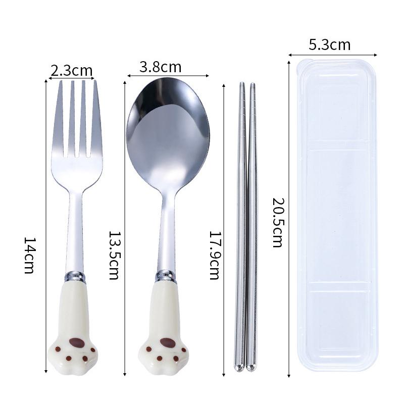 

Набор столовых приборов из нержавеющей стали «Кошачья лапка» портативные столовые приборы вилка ложка палочки для еды набор из трех предметов с коробкой дорожный набор столовых приборов подарок бежевый