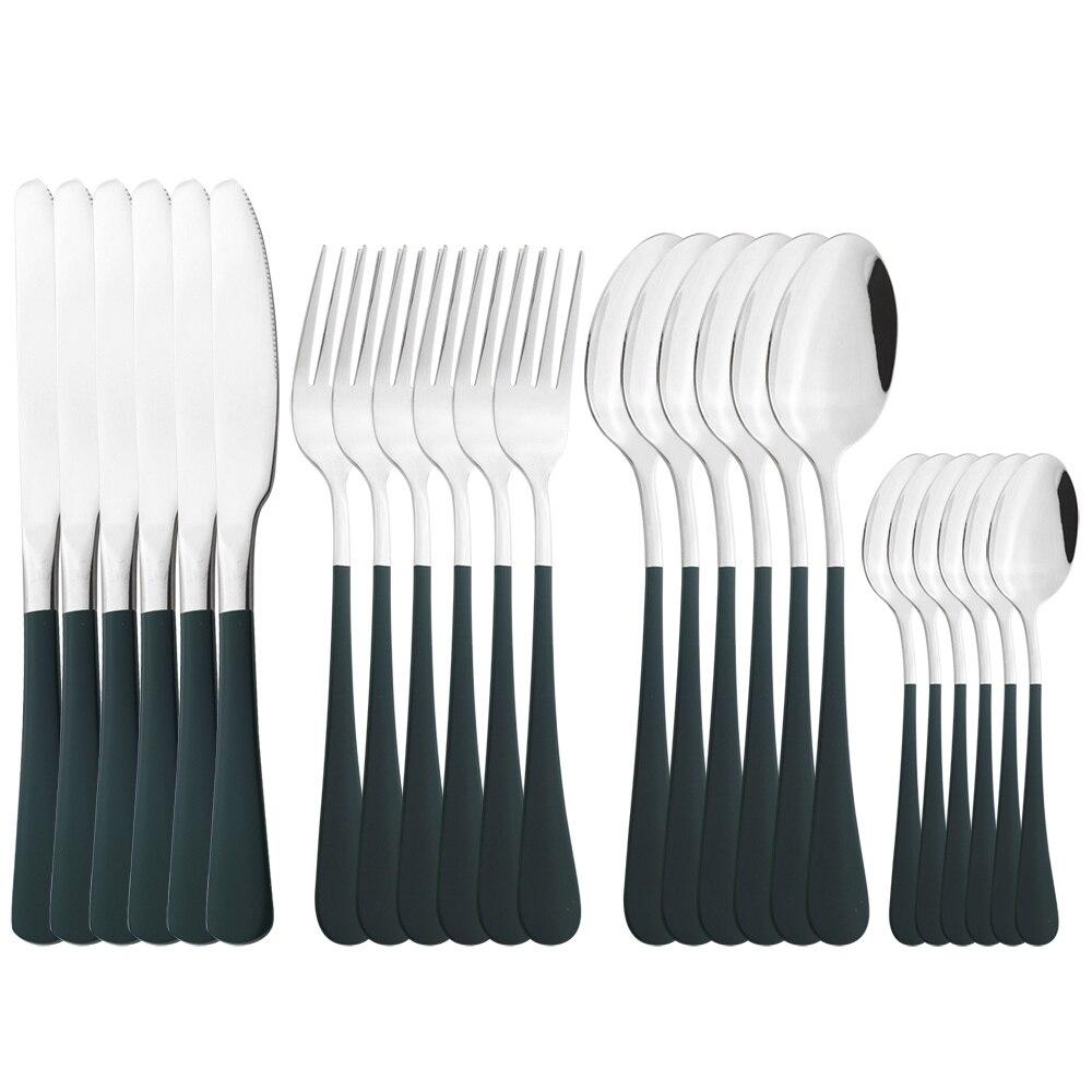 

6 компл./24 шт., набор столовых приборов из белого золота, столовое серебро из нержавеющей стали, ножи, вилки, кофейная ложка, столовые приборы, набор кухонной посуды зелёный/серебряный