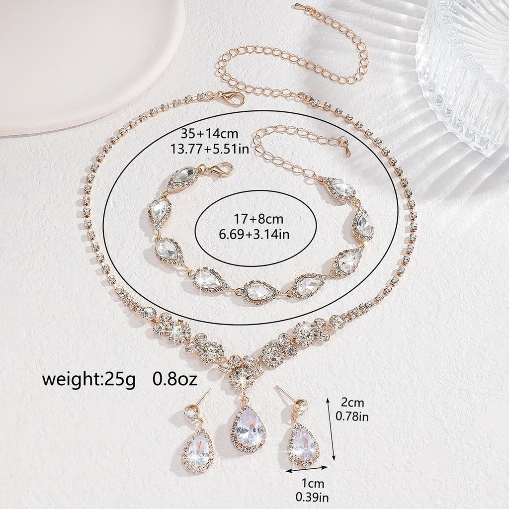 Ladies' Fashion Simple, Gorgeous and Elegant Crown Necklace Earrings Bracelet Zircon Set