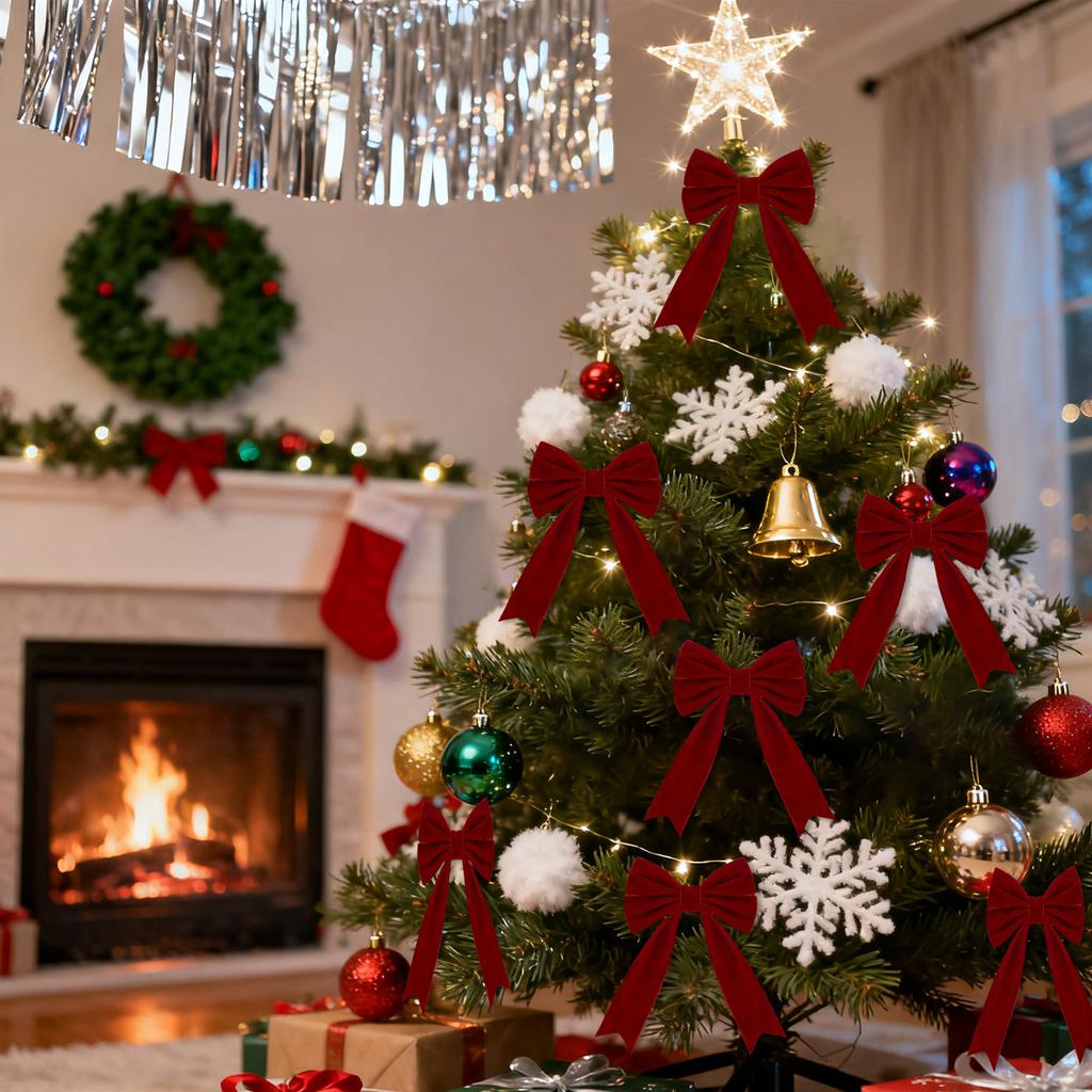 Samt Dreidimensionale Schleife, Große Weihnachtsbaumdekoration, Fensterdekorationsartikel