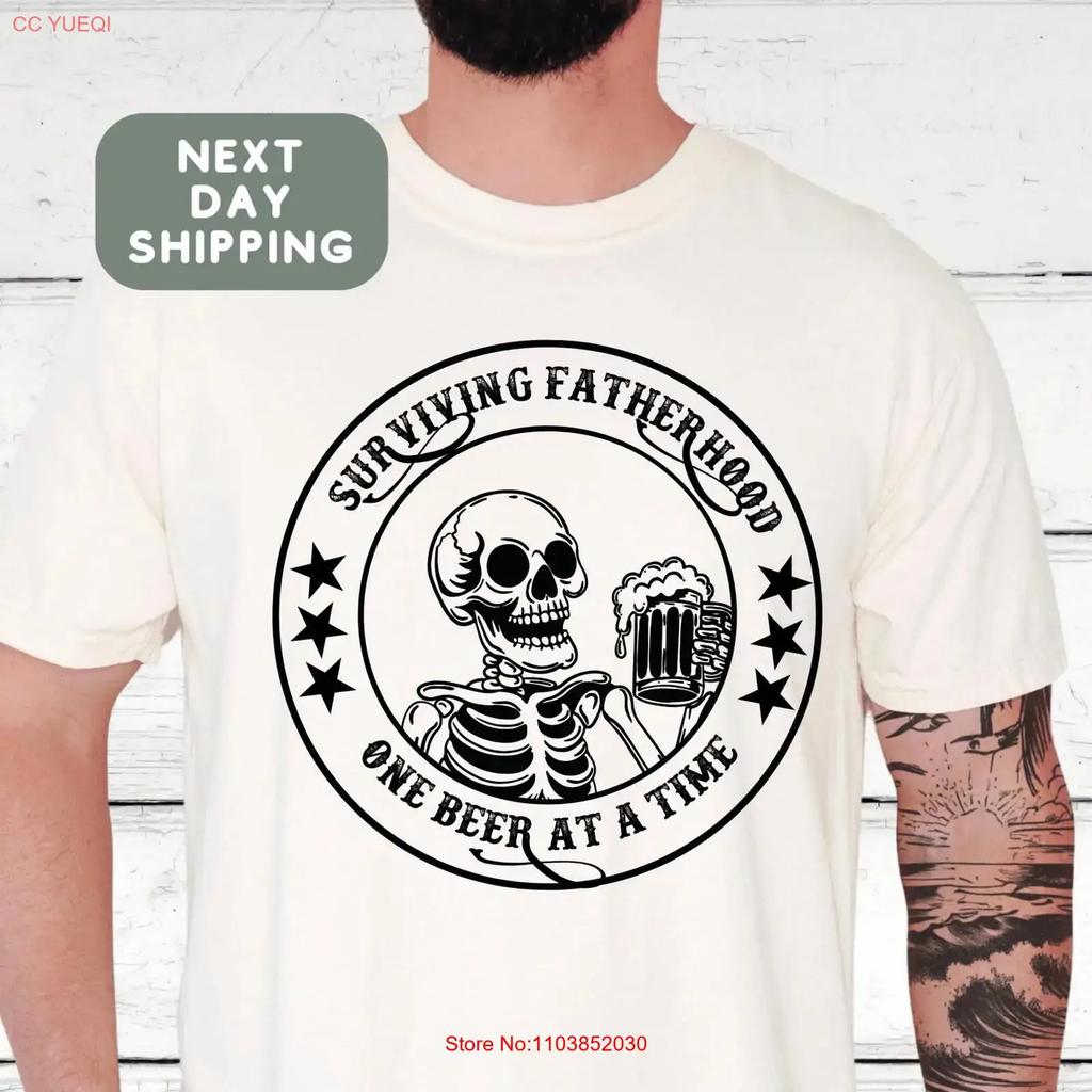 Fathers Day T Shirt Surviving Fatherhood One Beer At A Time Dad For Husband Funny Vintage Streetwear Stylish Versatile