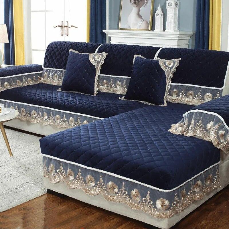 

Утолщенный плюшевый чехол для дивана с кристаллами, европейский сплошной цвет, кружевной чехол для дивана-кровати, наволочка для дивана, нескользящий диван, комбинация полотенец 90x120cm 1pcs