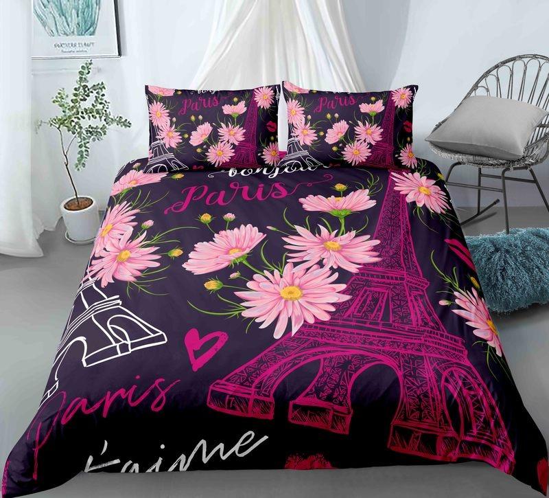 Paris Tower King Queen Duvet Cover Famous Buildings In France Bedding Set For Adults Pink Romantic 2/3pcs Polyester Quilt Cover
