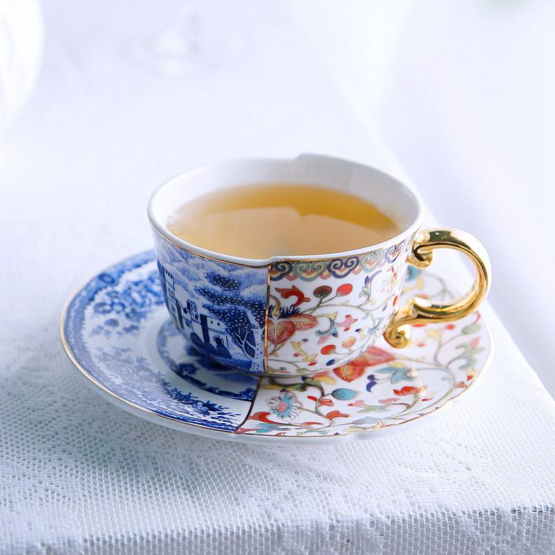 Ceramic Coffee Cup Saucer Gift Box Chinese Style Creative Color Matching Teacup Set Blue and White Porcelain Handle Mug Water