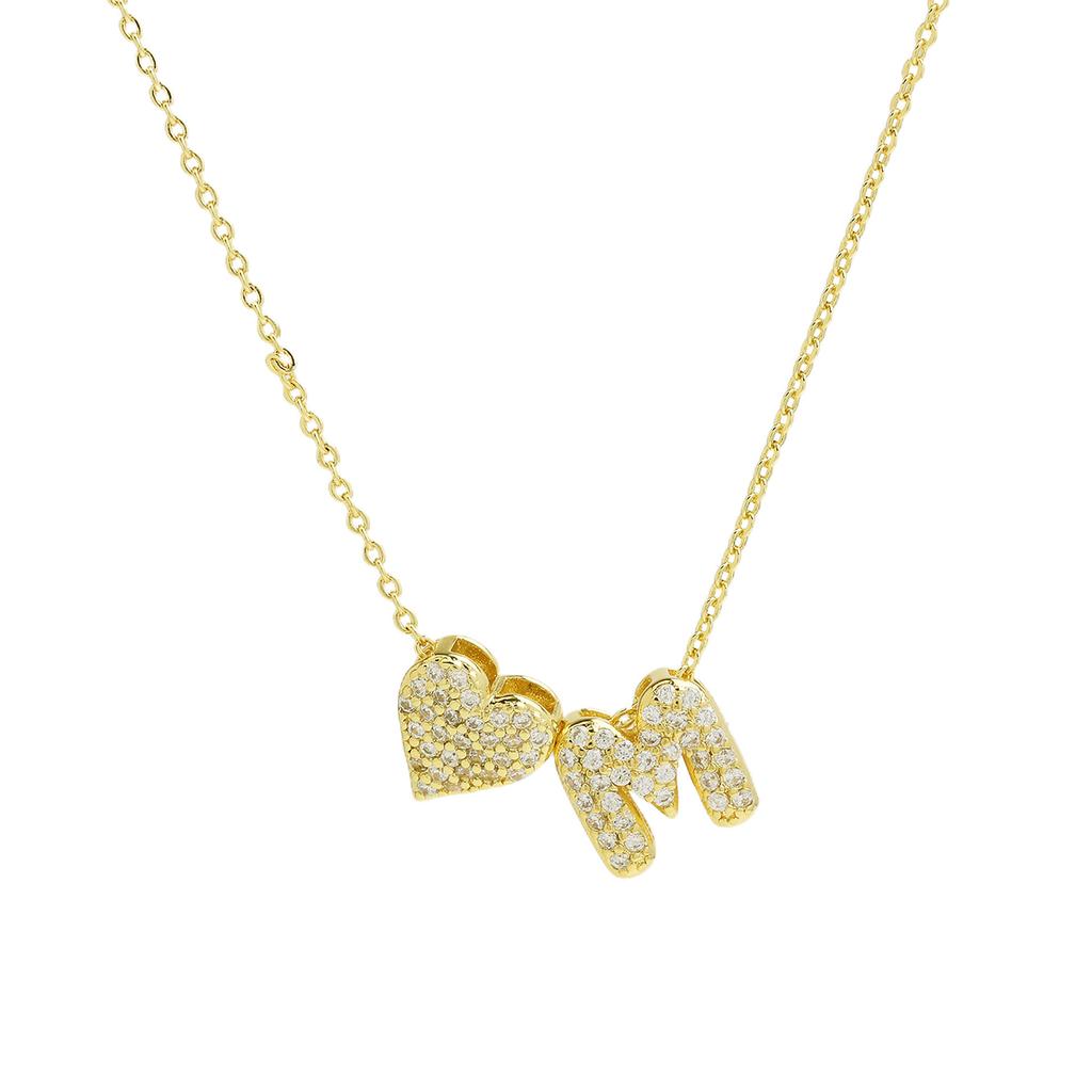 Fashion Small Bubble Initial Heart Letter Necklace 18K Gold Plated Link Chain Romantic Copper Heart Letter Pendant Necklace Gift
