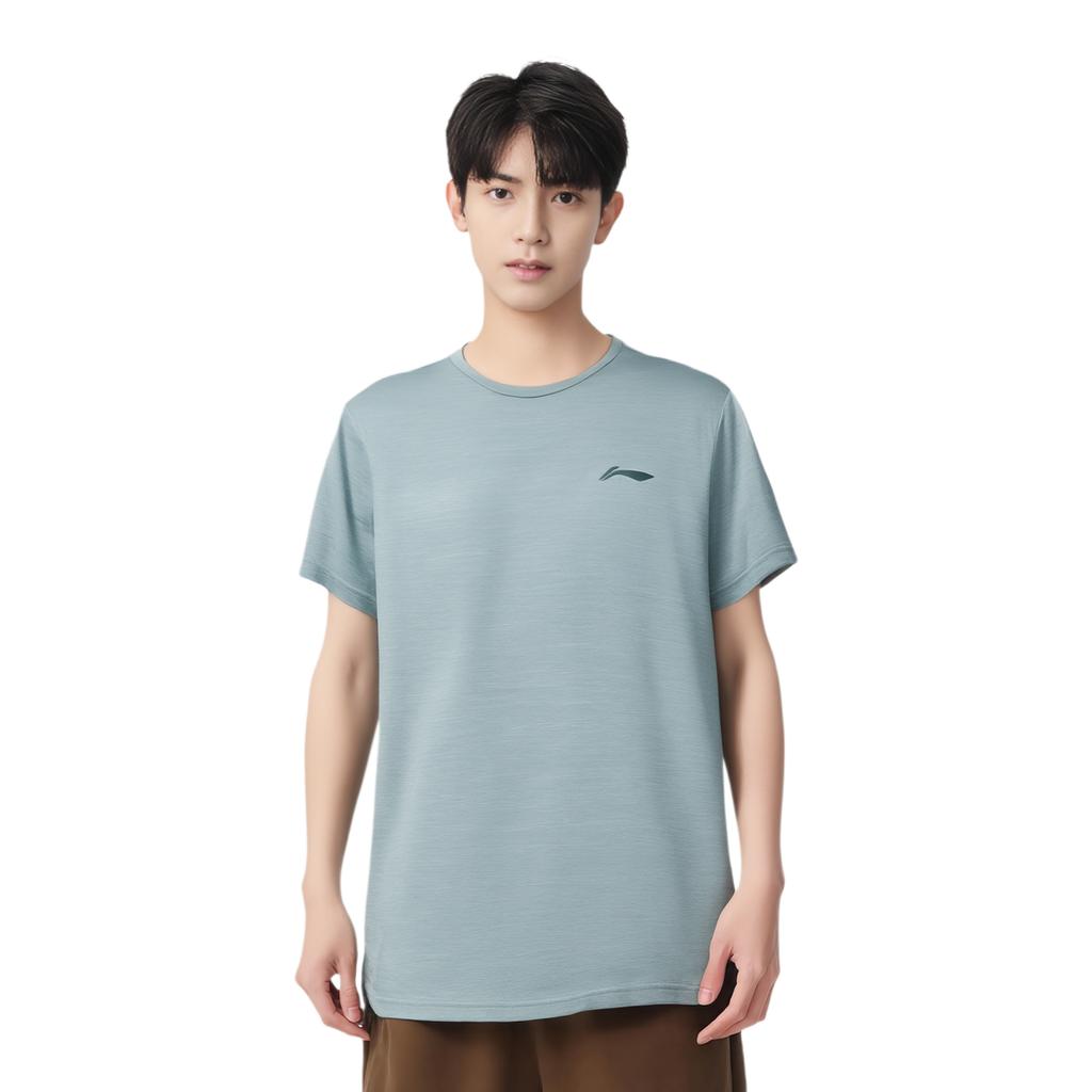 Li-Ning Simple Versatile Comfortable Round Neck Sports Short Sleeve T-Shirt Men Tops Forget-Me-Not-Blue ATSR293-4