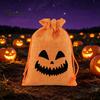 Drawstring Storage Sacks 2 Pcs Halloween Burlap Gift Bags with Drawstring, Trick or Treat Cute Holiday Candy Pouch, Reusable Goodies Bag for