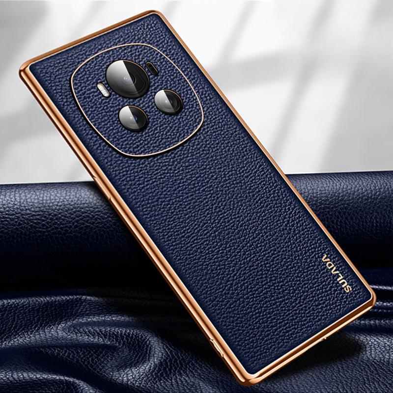 Suitable for Honor Magic6pro Mobile Phone Case Electroplating Honor Full-inclusive Anti-fall M5 Lychee Pattern Business Men and Women Leather Case