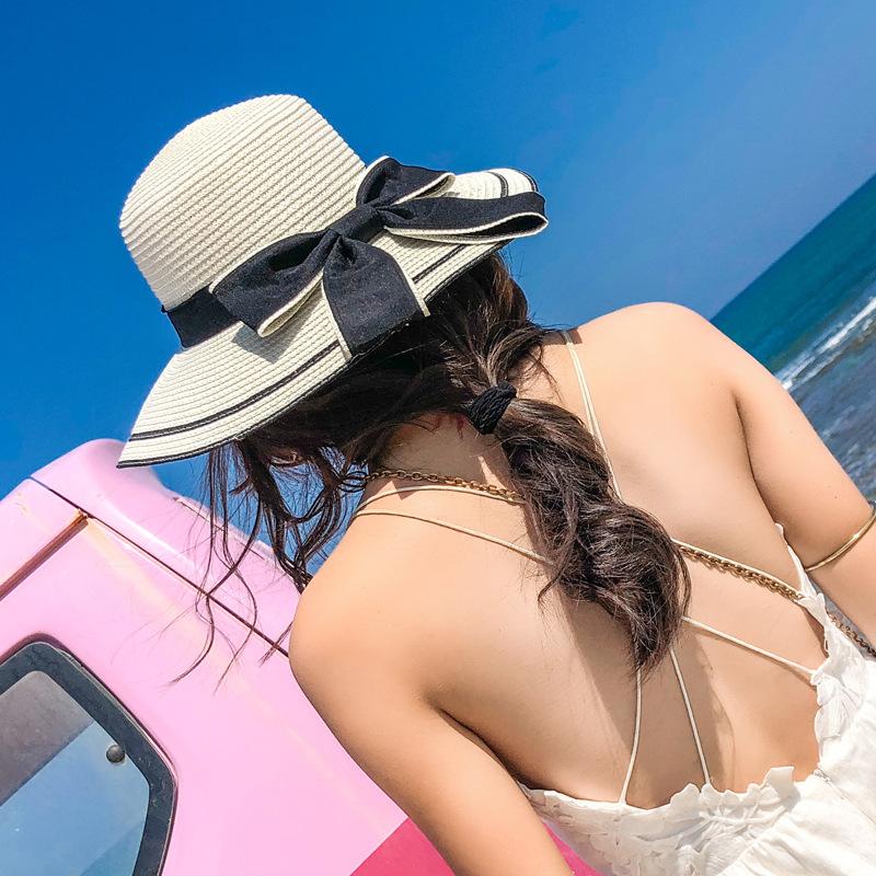 Spring and summer new hat women's woven straw hat bow beach hat summer sun hat sun hat