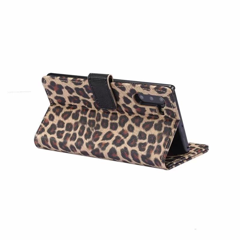 Samsung Note10pro mobile phone leather case for foreign trade, leopard print flip wallet storage card holder protective case