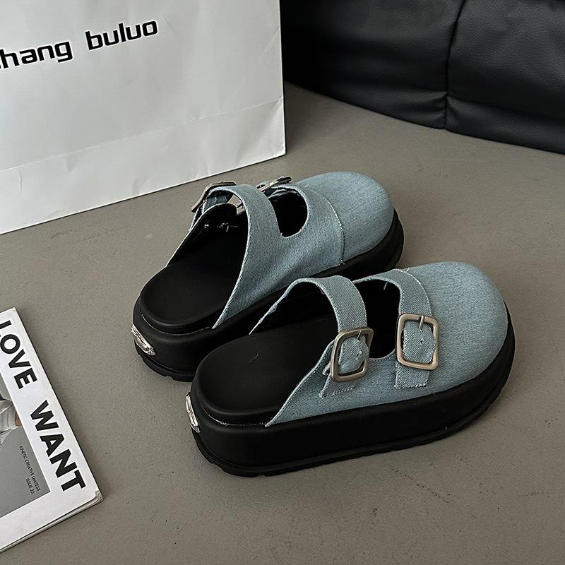 Módní dámské pantofle s tlustou podrážkou, poloviční pantofle, dámské plážové líné platformové pantofle pro venkovní pohodlí, dámské sandály, Zapatillas Mujer