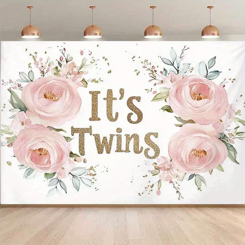

2D Gold Glitter Twins Backdrop Pink Rose Floral Themed Party Background 47.2x31.5inch/120*80cm