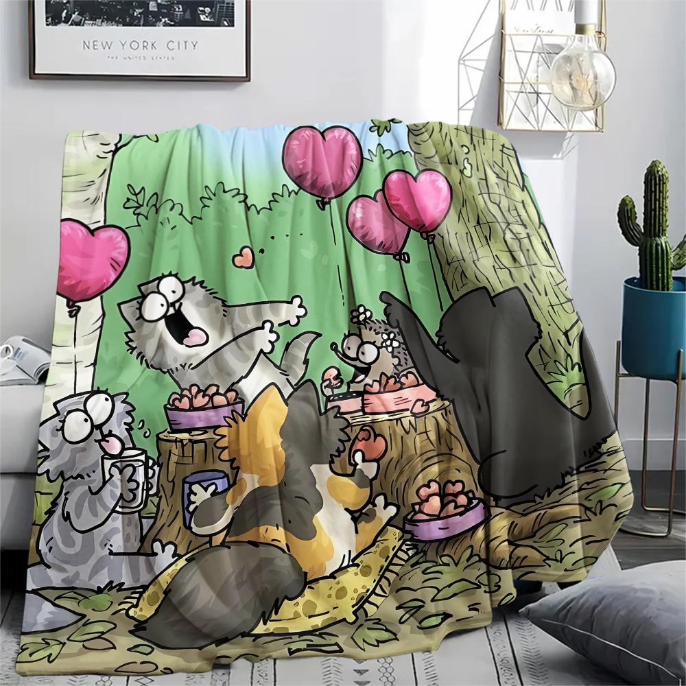 1pz Coperta in Flanella con Stampa del Gatto Simon, Alta Qualità per Tutte le Stagioni, Decorazione per la Casa, Calore e Comfort, Perfetta per Regali di Natale