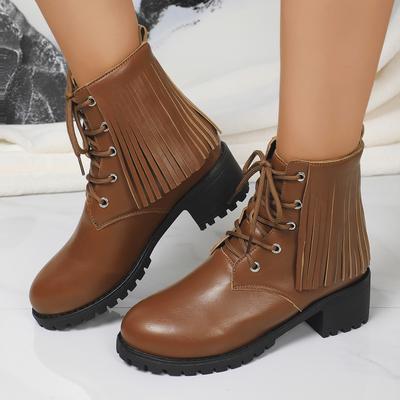 Mode Décoration Glands Talons Épais Bottines pour Femmes 2024 Automne Hiver Bottes Courtes en Cuir PU Femme Confort Talon Épais Botines Mujer