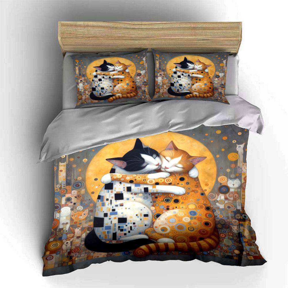 Ensemble de décoration artistique sur le thème des chats Décoration de chambre d'enfant et d'adulte, Ensemble de literie exquis en trois pièces Cadeau EU Twin 135X200cm&set