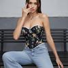French Lace Tie Fishbone Camisole - Retro Floral Print Women's Top