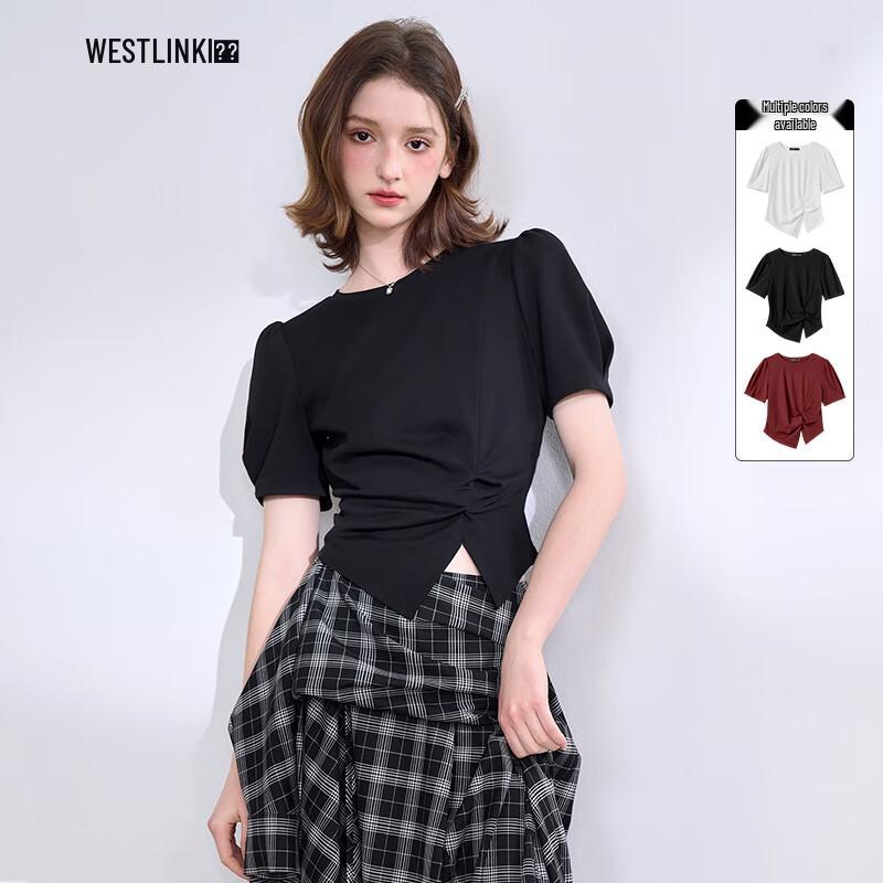 Xiyu Women s Puff Sleeve Pleated T-Shirt L