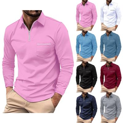 Men's Long Sleeve Zipper Lapel Shirt Solid Casual Top
