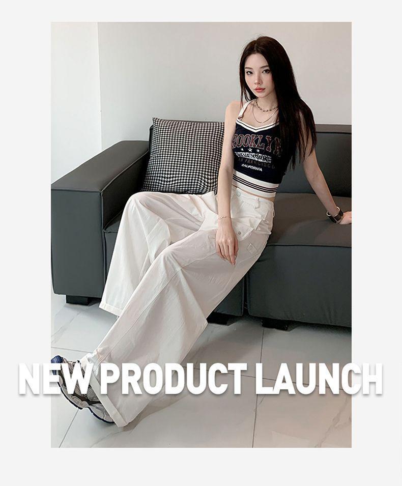 Women's American Style Green Wide-Leg Workwear Pants - Summer Loose Fit, Thin, Floor-Length, Casual 2026.