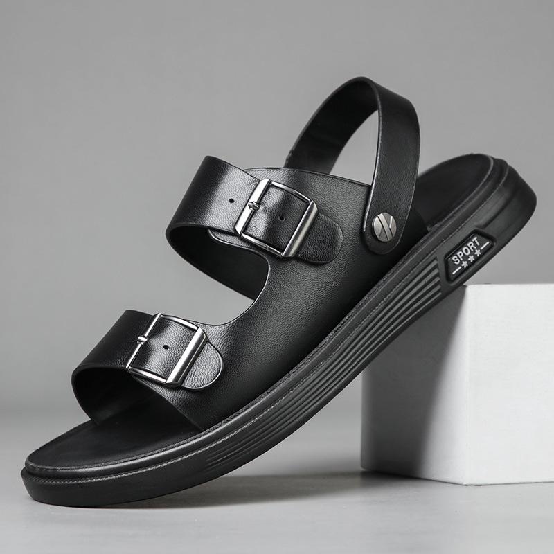 

The first layer of sheepskin summer new men s beach shoes leather outer wear sandals breathable non-slip sandals leather slippers men s shoes 38
