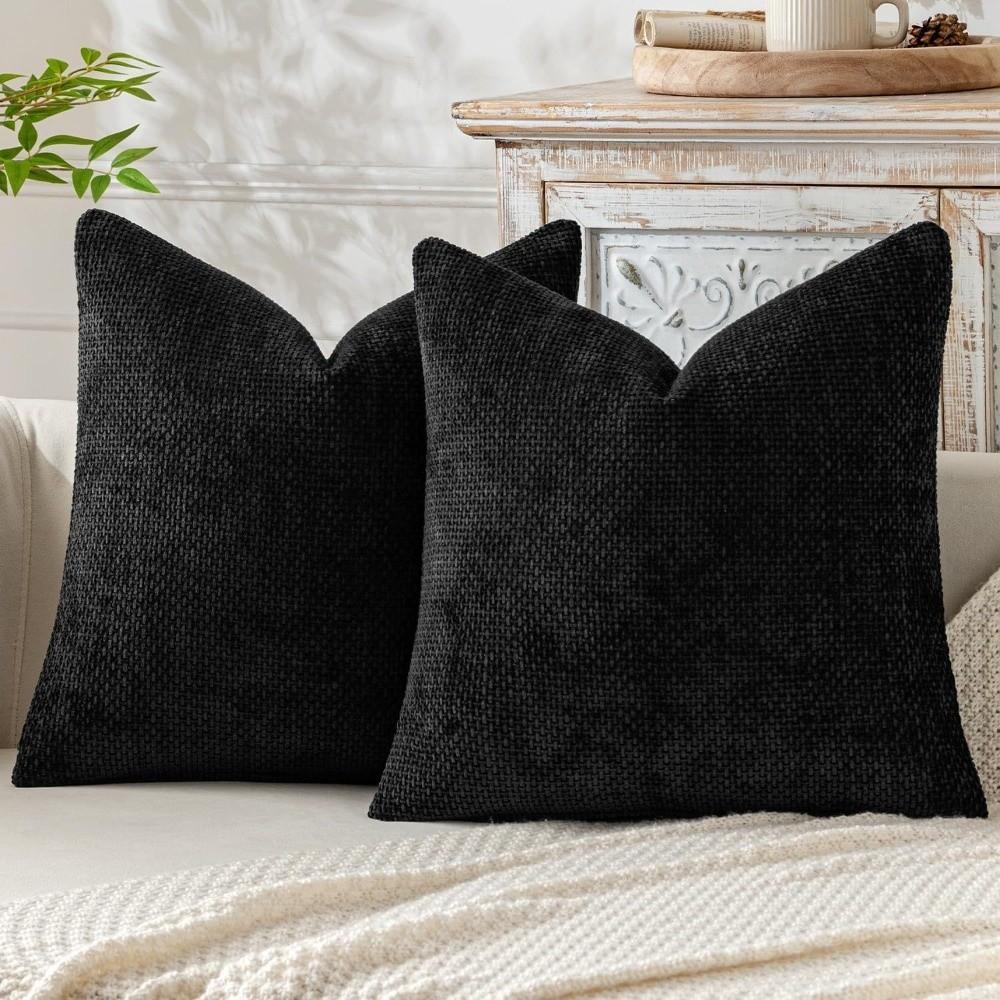 

Solid Color Chenille Pillow Covers Plaid Pillow Case Modern Throw Pillow Covers Sofa 1pc чорний