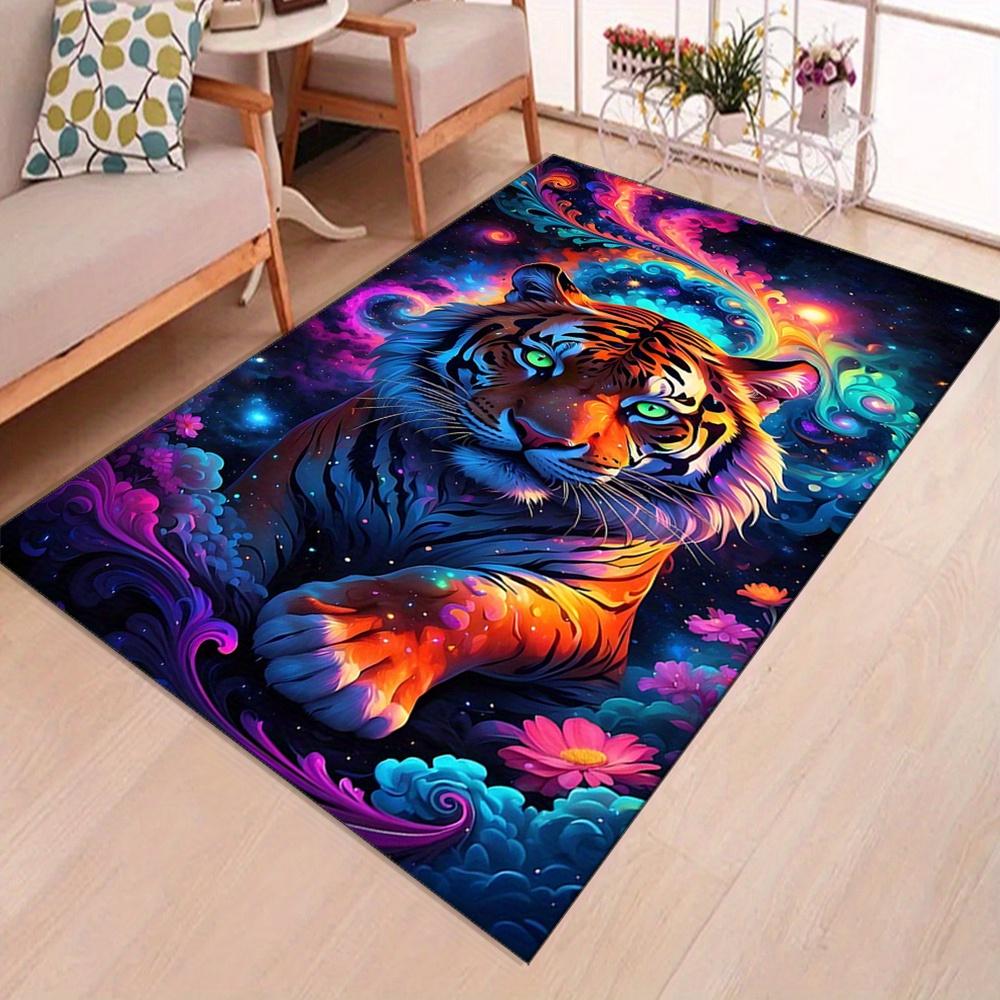 Polyester Tiger Area Rug Celestial 3D Print Soft Durable for Living Room Game Room Balcony Hallway Kitchen Decor