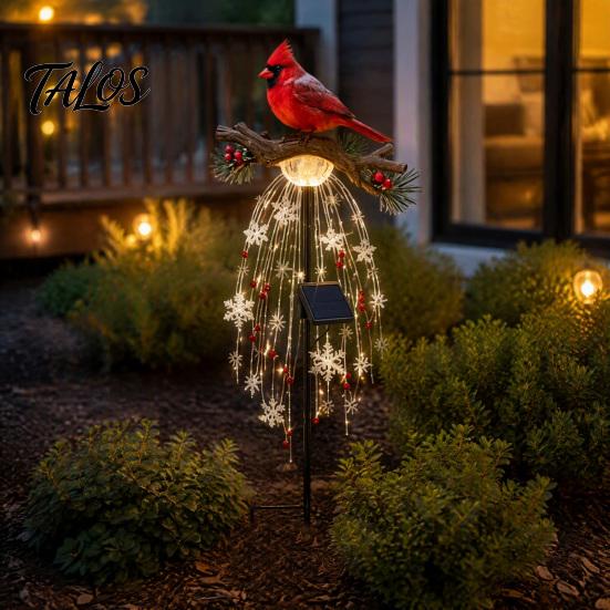 Easy Install Stake Lights Red Bird Solar Garden Light, Waterproof Landscape Lamp with Warm Glow, Ornaments for Lawn Flower Bed Outdoor Metal